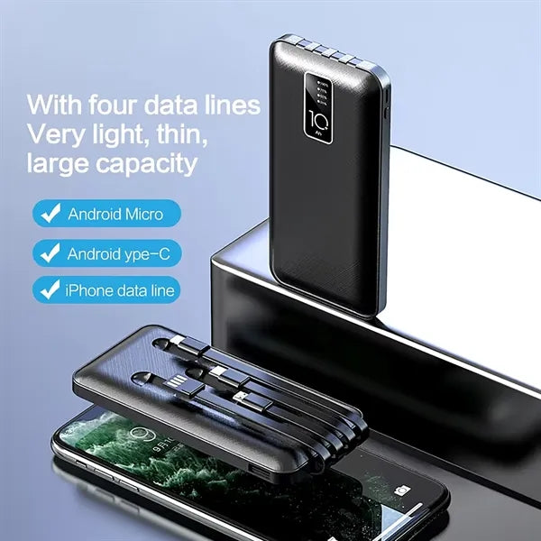 10000mAh Power Bank with 4 Cables