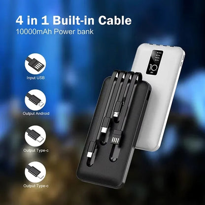 10000mAh Power Bank with 4 Cables