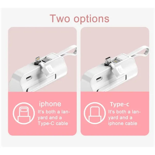 Capsule Power Bank with Built-in USB-C Connector and Cable