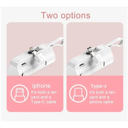 Capsule Power Bank with Built-in USB-C Connector and Cable