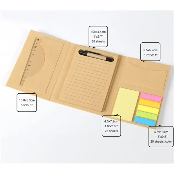 Multifunctional Kraft Paper Sticky Note Set With Pen Ruler