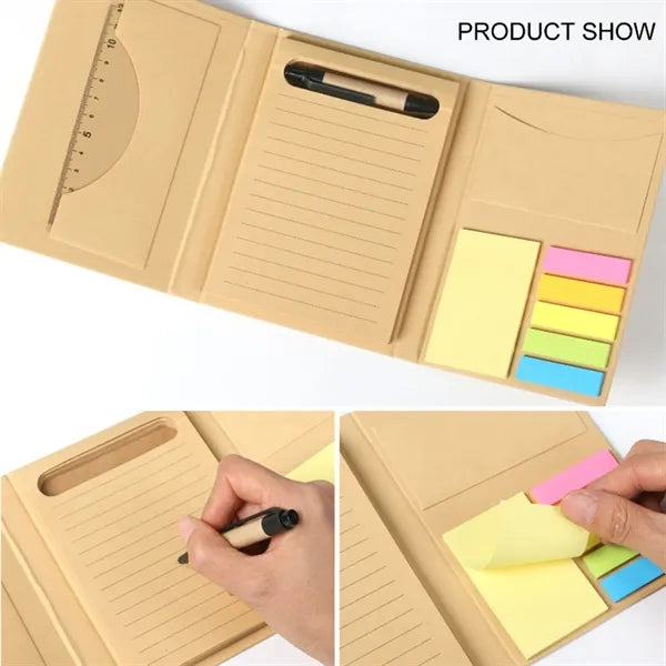 Multifunctional Kraft Paper Sticky Note Set With Pen Ruler