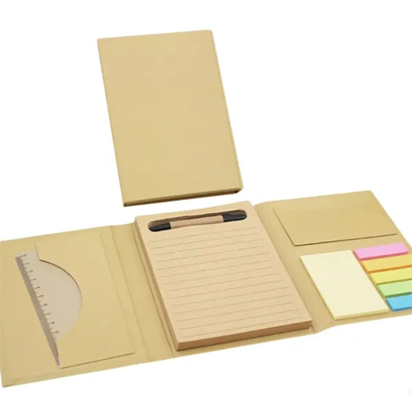 Multifunctional Kraft Paper Sticky Note Set With Pen Ruler