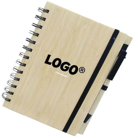 Bamboo Spiral Notebook with Elastic Band, Eco-Friendly Cover