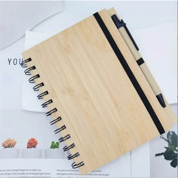 Bamboo Spiral Notebook with Elastic Band, Eco-Friendly Cover