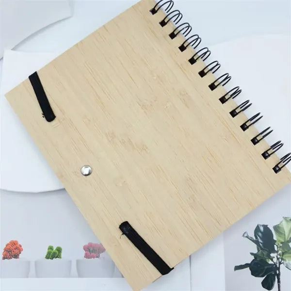 Bamboo Spiral Notebook with Elastic Band, Eco-Friendly Cover