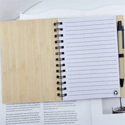 Bamboo Spiral Notebook with Elastic Band, Eco-Friendly Cover
