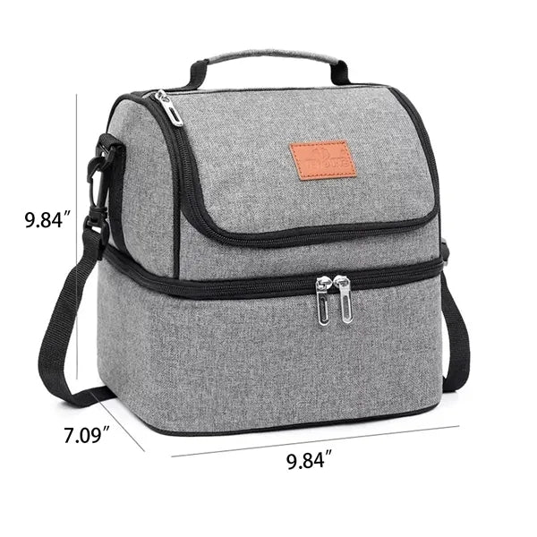 Insulated Lunch Bag With Double Compartment And Strap