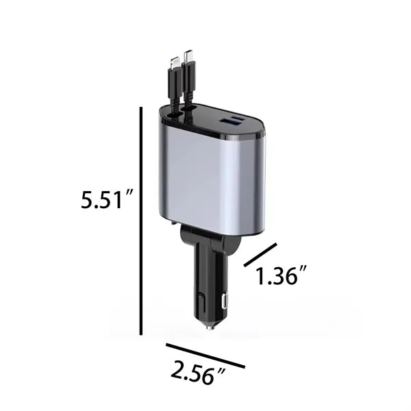 15W Retractable 4-In-1 Fast Charging Car Charger Adapter