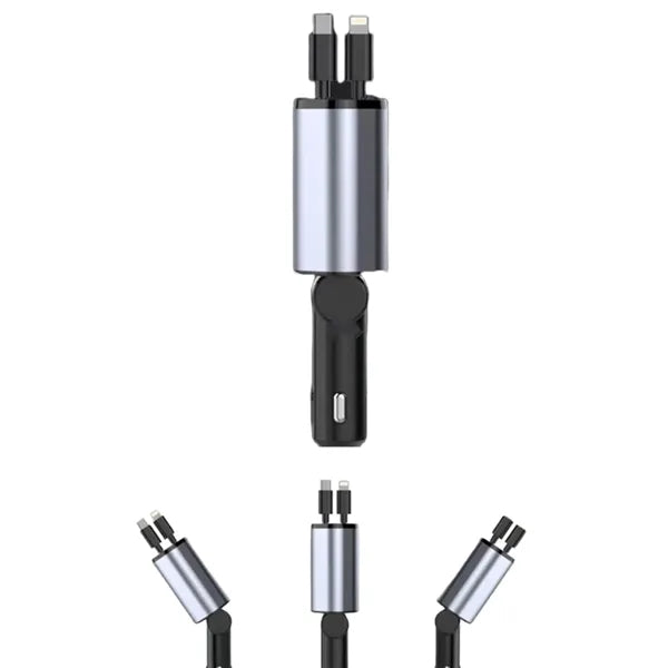 15W Retractable 4-In-1 Fast Charging Car Charger Adapter