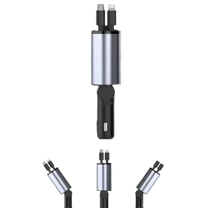 15W Retractable 4-In-1 Fast Charging Car Charger Adapter