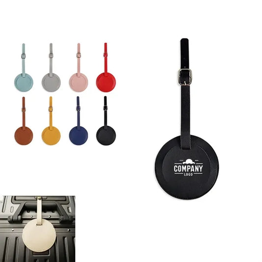 Round Vegan Leather Luggage Tag