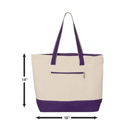 Canvas Tote Bag with Zipper Pocket and Inside Pouch