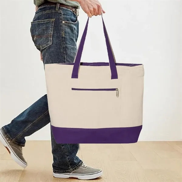 Canvas Tote Bag with Zipper Pocket and Inside Pouch