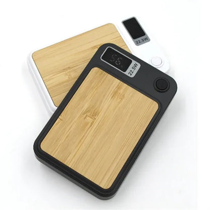 Magnetic Wireless Power Bank with Bamboo Design and 22.5W PD
