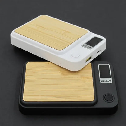 Magnetic Wireless Power Bank with Bamboo Design and 22.5W PD