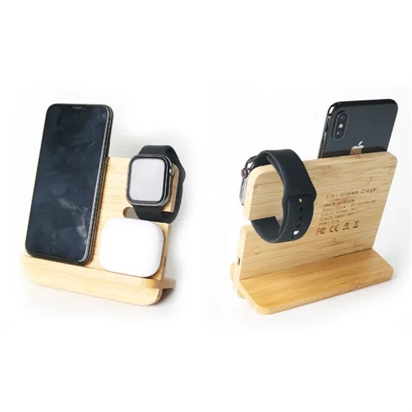 Eco-Friendly 3 in 1 Bamboo Wireless Charger