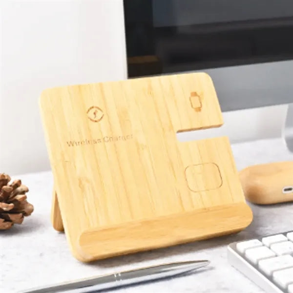 Eco-Friendly 3 in 1 Bamboo Wireless Charger