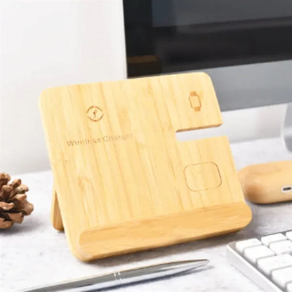 Eco-Friendly 3 in 1 Bamboo Wireless Charger