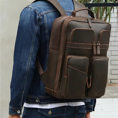 Vintage Top Layer Of Cowhide Backpack for 17-Inch Laptop