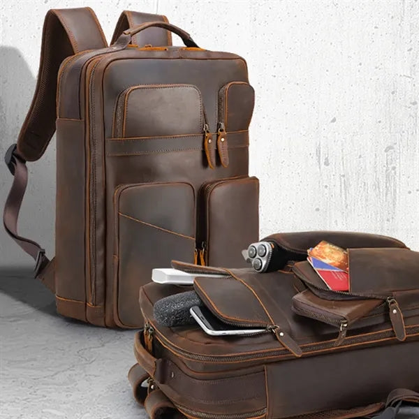 Vintage Top Layer Of Cowhide Backpack for 17-Inch Laptop