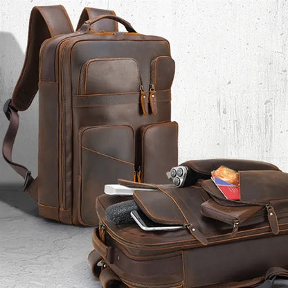 Vintage Top Layer Of Cowhide Backpack for 17-Inch Laptop