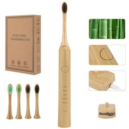 Eco-Friendly Bamboo Electric Toothbrush w/ Charcoal Bristles