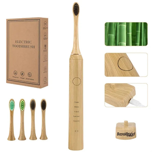 Eco-Friendly Bamboo Electric Toothbrush w/ Charcoal Bristles