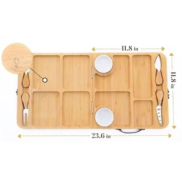 Foldable Bamboo Cheese & Fruit Cutting Board with Utensils