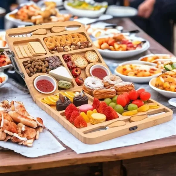 Foldable Bamboo Cheese & Fruit Cutting Board with Utensils