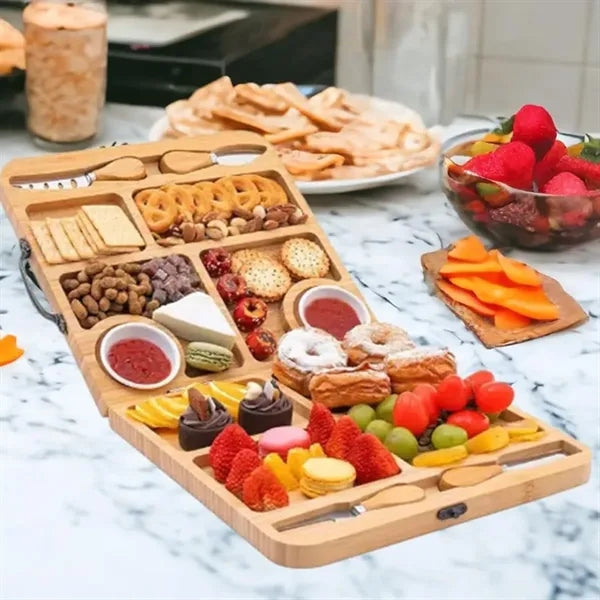 Foldable Bamboo Cheese & Fruit Cutting Board with Utensils