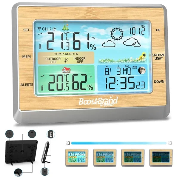 Eco-Friendly Bamboo Multifunction Weather Station Clock