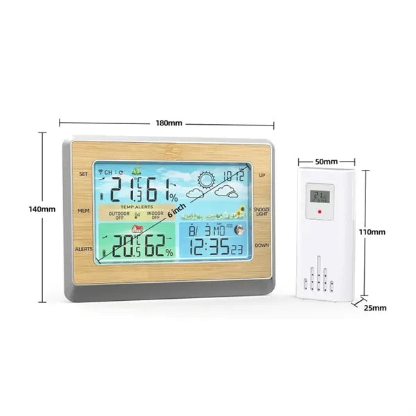 Eco-Friendly Bamboo Multifunction Weather Station Clock