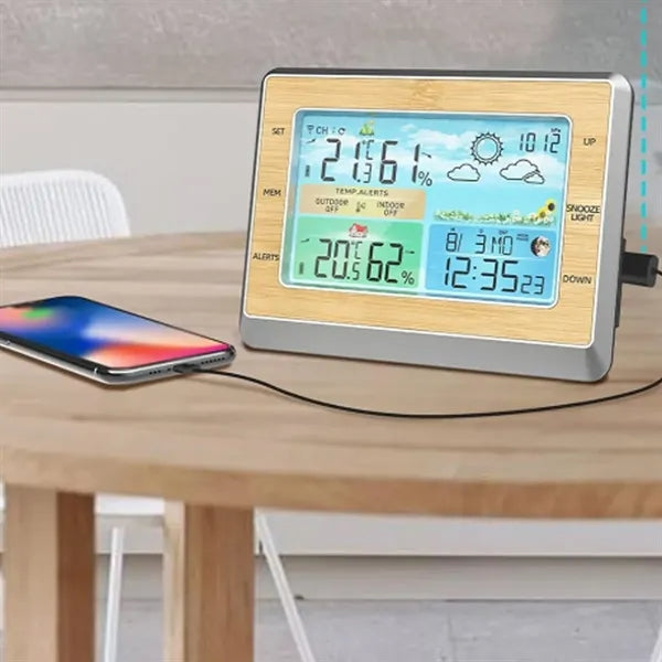 Eco-Friendly Bamboo Multifunction Weather Station Clock