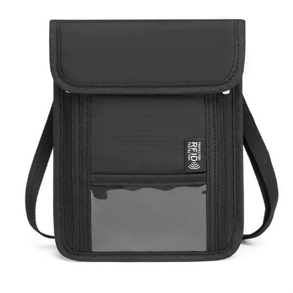 RFID Blocking Passport Holder Travel Black Neck Wallet Pouch