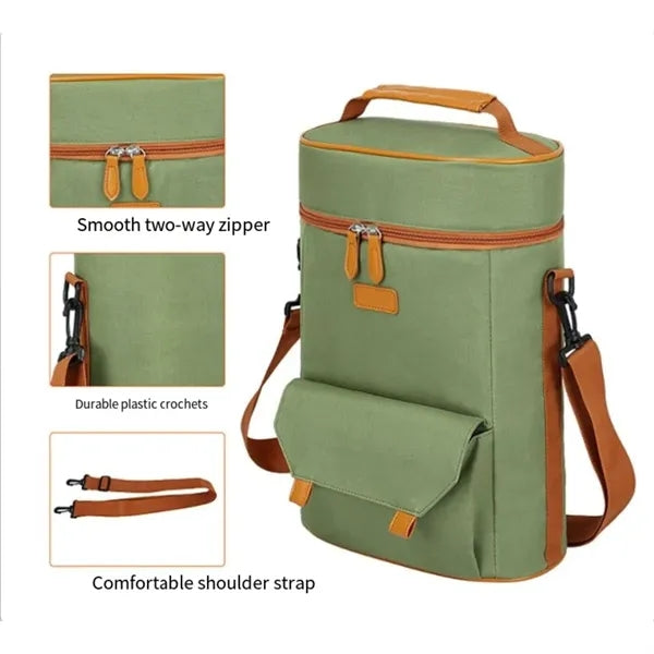 Waterproof 2 Wine Bottle Pockets Portable Picnic Beach Bag
