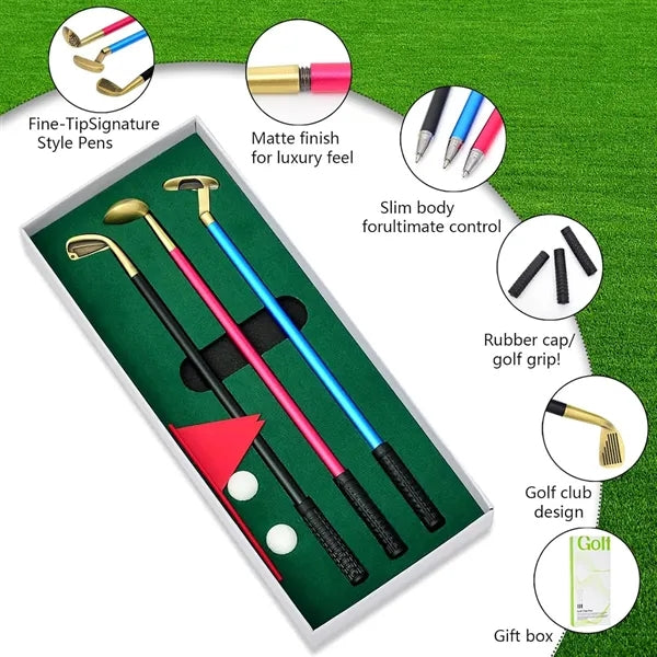 3 Piece Golf Pen Set Gift Fun Office Toys