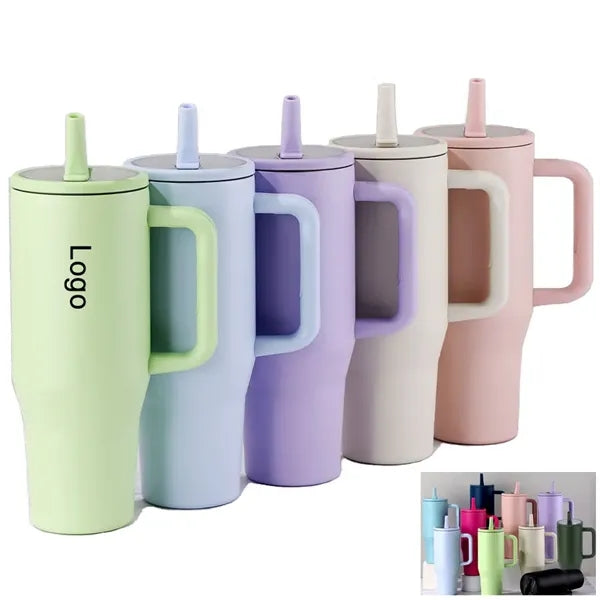 40 oz Leak Resistant Tumbler with Handle & Flip Straw