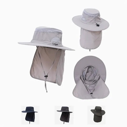 Breathable Wide Brim Bucket Hat with Neck Flap
