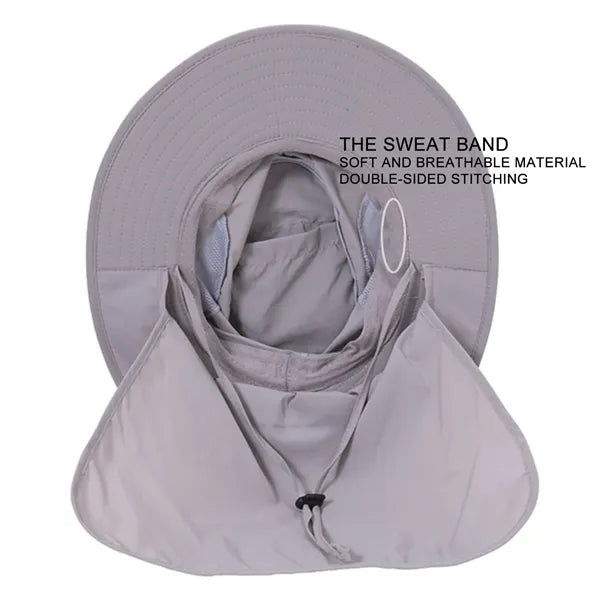 Breathable Wide Brim Bucket Hat with Neck Flap