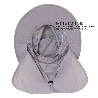Breathable Wide Brim Bucket Hat with Neck Flap