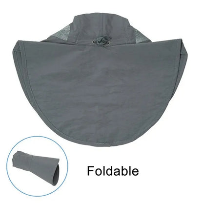 Extra wide brim bucket hat with neck flap