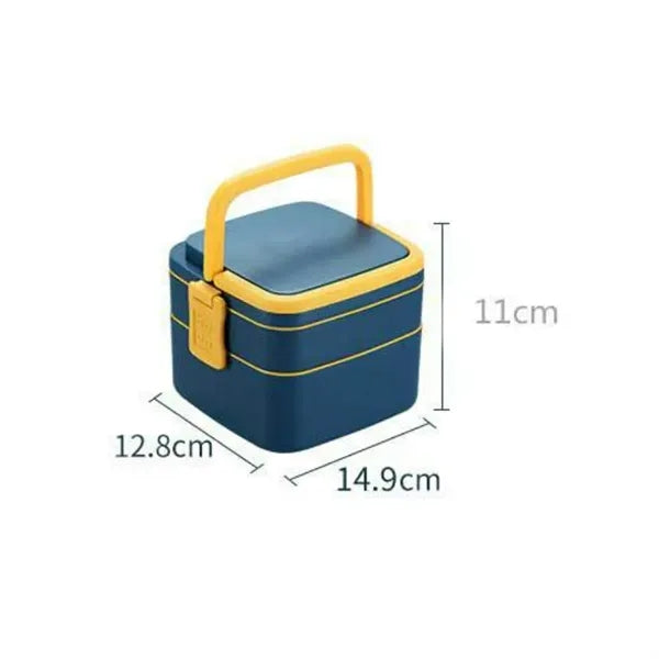 Portable Double-Layer Lunch Box with Utensils and Handle