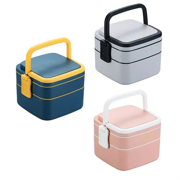 Portable Double-Layer Lunch Box with Utensils and Handle