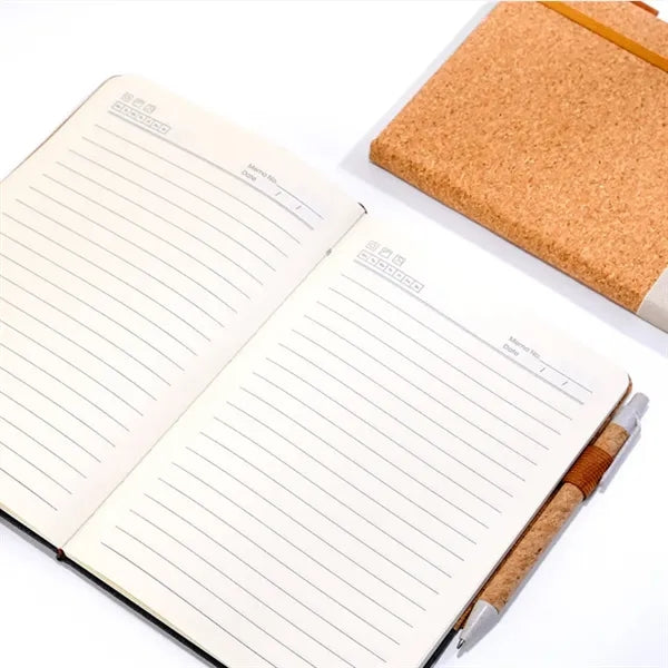 Eco-Friendly Cork and Fabric A5 Notebook with Pen Loop