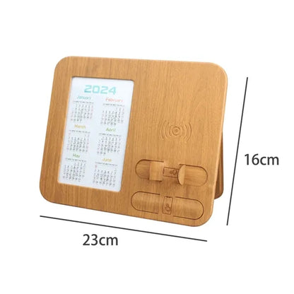 PU Eco Friendly Wood Grain Wireless Charger with Photo Frame
