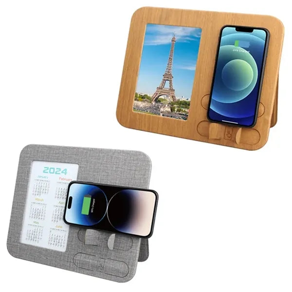 PU Eco Friendly Wood Grain Wireless Charger with Photo Frame