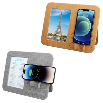 PU Eco Friendly Wood Grain Wireless Charger with Photo Frame
