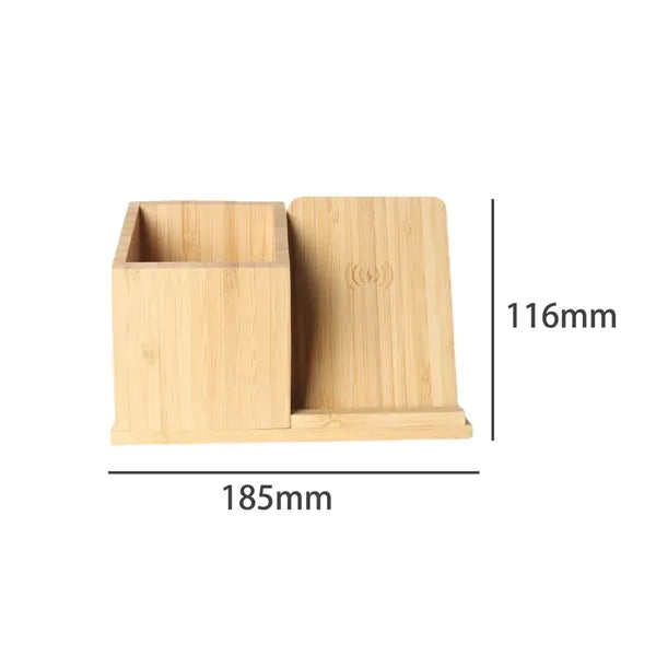 Eco Bamboo Desk Organizer w/ Wireless Charger & Phone Stand