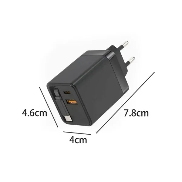 Multi-Port USB Wall Charger with Built-in Cables US Plug